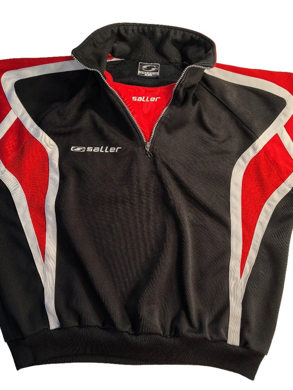 Men's Large Red, White & Black Saller Brand Motorcycle Half Zip-Up Jacket